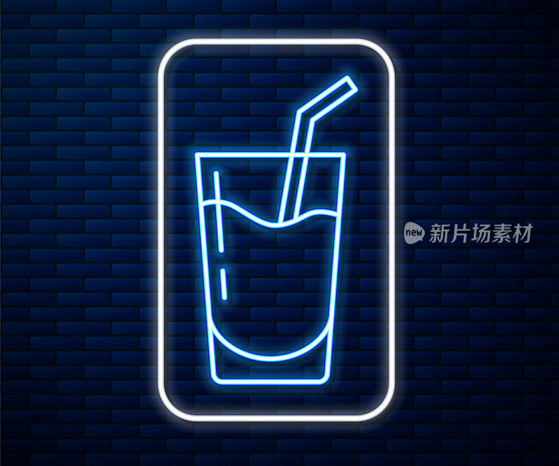 Glowing neon line Cocktail and alcohol drink icon isolated on brick wall background. Vector